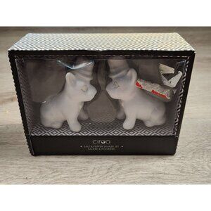NIB Circa  Dog Monicle Top Hat Salt and Pepper Shaker Set Collectable Gift